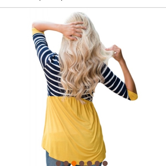 Striped Spliced Yellow3/4 Sleeve Blouse😮 - Picture 2 of 2
